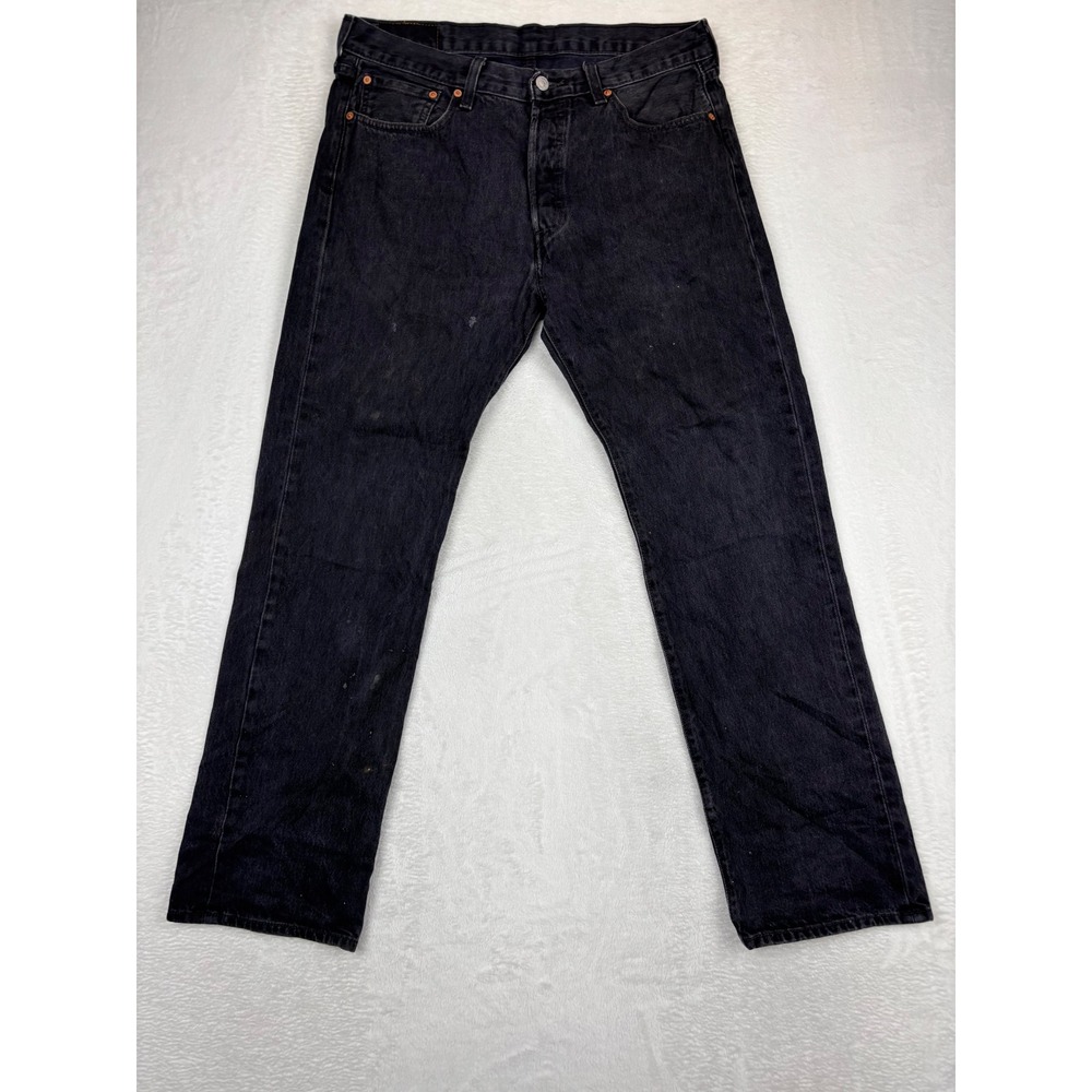 Levis‎ 501 34x32 Mens Jeans Fuzzy Black Faded Denim Grungy Vintage Rocker Style